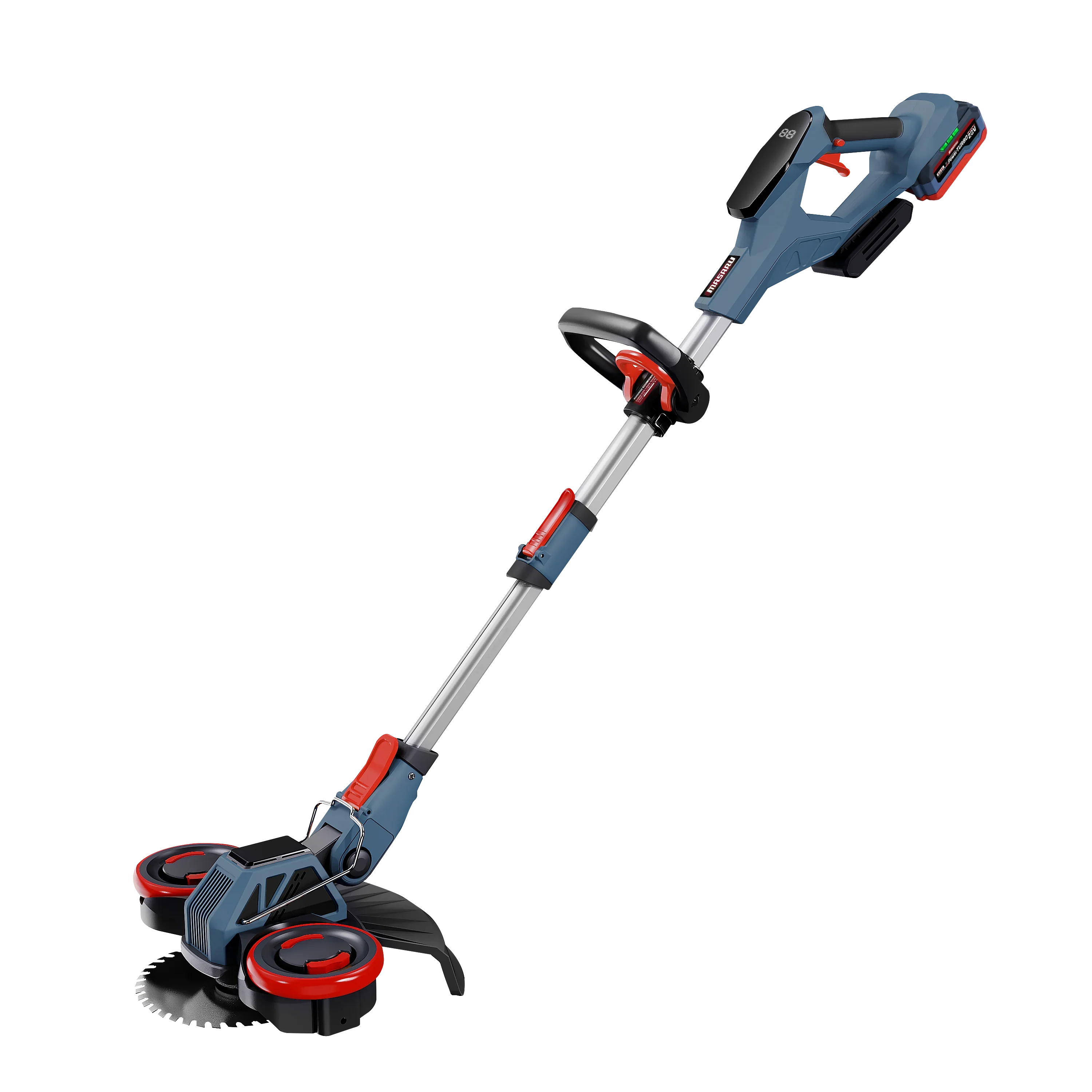 ชุดเครื่องตัดหญ้าไร้สาย Masaru SCM-530 พร้อมใบตัด 6 นิ้ว ใบมีดเหล็ก และเอ็นตัดหญ้าครบเซ็ต